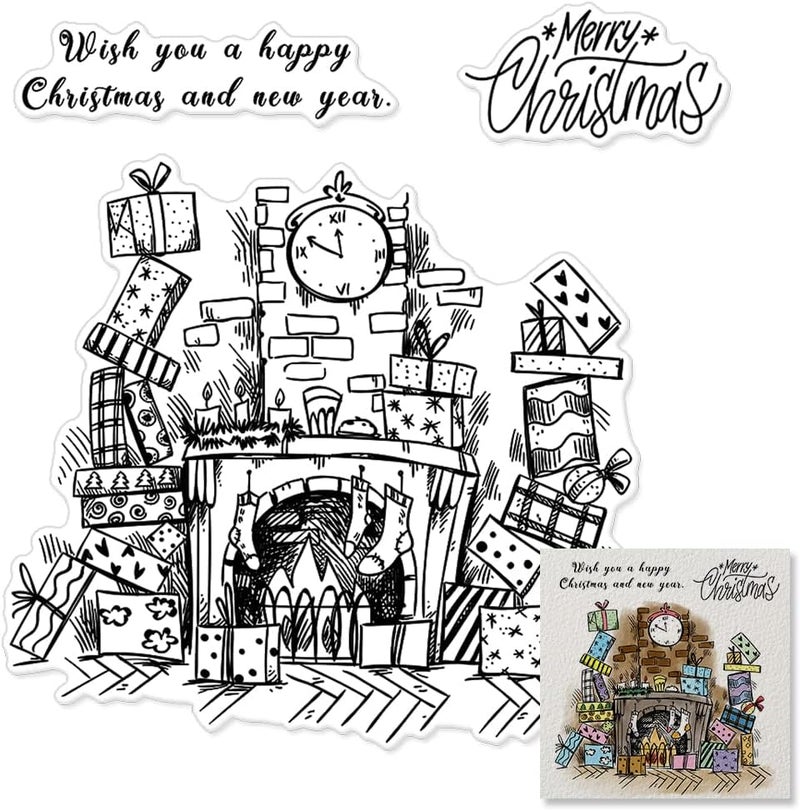 Threetols Merry Christmas Silicone Clear Stamps, Happy New Year Christmas Gift Words Stove Clear Seal Rubber Stamps for Card Making Christmas Crafts Scrapbooking Album Paper Stamps Decoration - Image 1